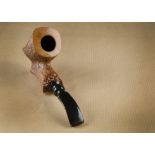 A Frank Augsburger briar estate pipe, the sandblasted axe head free hand, with polished underside,