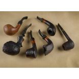 Six Stanwell Danish briar pipes, comprising two Vario horn shapes examples no. 144 & 126, another