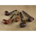 A Swiss D Jud briar estate pipe, handmade, straight shank and stem with mixed grain, a German db,