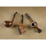 Three Danish briar pipes, comprising a Refbjerg free hand with protruding end part, an Antique No.