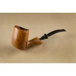 A Søren hand carved briar estate pipe, the mixed grain with carved leaf design, rusticated rim,
