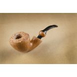 A Bari Wiking briar unsmoked pipe, free hand carved, with straight grain, rusticated rim and edge,