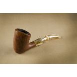 A Savinelli Autograph briar estate pipe, of pick axe shape, with white/gold acrylic collar and