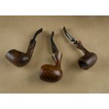 Three Danish briar estate pipes, comprising a Nørding A, free hand, with curved stem, a PUJ rustic