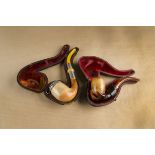 A cased meerschaum pipe, the plain bowl with silver hinged lid and collar inscribed Durham
