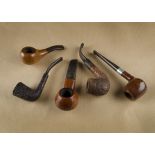 Five English briar estate pipes, comprising a London Squire 047, bent shape with sandblast finish,