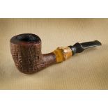 A Savinelli Autograph briar estate pipe, the no.6 with sandblasted bowl and shank, bamboo collar and