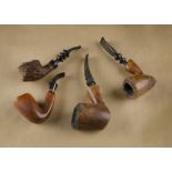 Four briar free hand estate pipes, comprising a Grandvill Select, polished bowl and rustic edge rim,