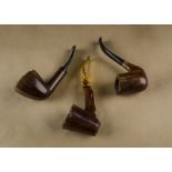 Three American briar pipes, comprising a Tim West with a faceted polished bowl a straight shank