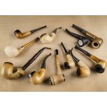 Three meerschaum estate pipes, in cardboard boxes, also in the lot a small collection of loose