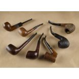 A collection of six English made briar pipes, comprising two GBD examples, a Special sitter mixed