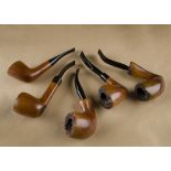 Five G.W. Sims briar estate pipes, all smooth finish, all hand carved with straight grains, four