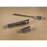 A silver miniature cased telescopic cheroot holder, the engine turned case with hinged lid, the