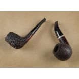 A Ser Jacopo briar curved pipe, sandblasted, marked Ambiente, with silver plated band, curved
