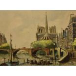 Guerin (20th century), oil on canvas Notre Dame Cathedral from the Quai d'Orleans, signed lower left