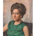 Bernard Hailstone R.P. (1910-1987), oil on board study of an unknown female sitter wearing green
