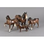 Four Beswick horse figures, including a Shire Horse 818, a Shetland pony Eschoncham Ronay 1648,