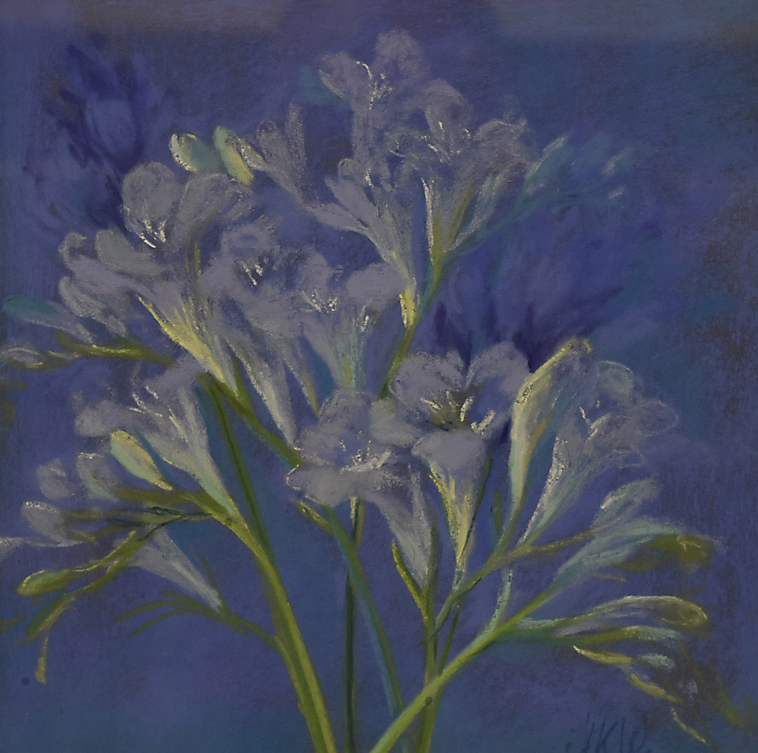 Nel Whatmore (b.1962), pastel on paper still life with flowers, signed HKW lower right and with