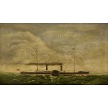 Late 19th/early 20th century British school, oil on canvas of a civilian paddle steamer flying the