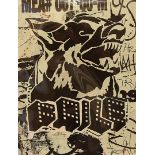 Contemporary art Faile, Dog on Blue, Print, Signed and dated, 64 cm x 48 cm, water damaged