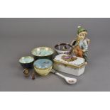Two pieces of Wedgwood dragon lustre, 10 cm dia. and smaller AF, plus a similar Aynsley bowl, and
