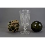 A Waterford crystal jug, a commemorative Robert the Bruce cut glass goblet, a footed glass bowl, a