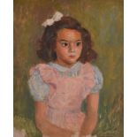 Bernard Hailstone R.P. (1910-1987), portrait study oil on board, Portrait of a Young Girl in Pink