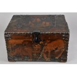 Judith Ackland (1892-1971), an Arts & Crafts wooden box with strapped corners, and iron handles,