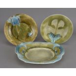 A small group of Minton's pressed Majolica, including comport, plates, dishes and more (8)