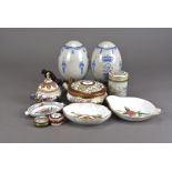 A collection of continental porcelain, including a floral decorated and gilt metal mounted pot and