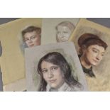 Bernard Hailstone R.P. (1910-1987), a folio of mainly pastel portraits on sandpaper, some signed (