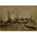H van Nedervelde (20th century), crayon landscape farmstead, signed lower right and dated 1957, with