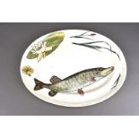 A large Minton & Co pottery oval platter, after a design by W S Coleman, decorated with a pike and
