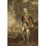 After John Hopner R.A. (1758-1810), mezzotint 'Lord Nelson' to a background of burning Franco-