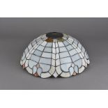 A pair of Tiffany style pendant light shades, with leaded lights in different colours of translucent