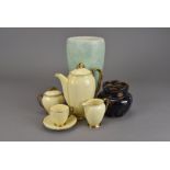 A Carltonware coffee set, for six, in pale yellow finish with English stamp, together with a