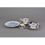 A collection of English porcelain, including a stone china plate, a Staffordshire plate, a blue