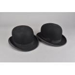 Two early 20th Century bowler hats, by Tress & Co and The Roseberry each 7 1/8, one in card case