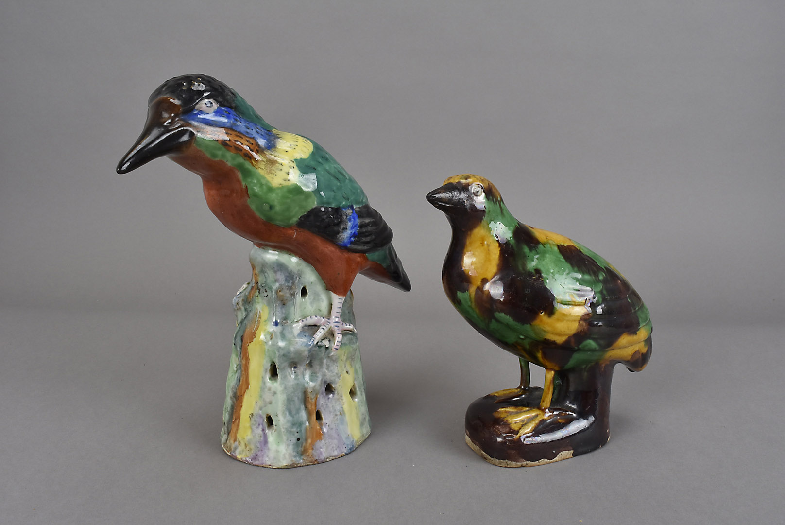 An 18th century Chinese porcelain sancai quail model, sometimes called the egg, spinach and