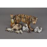 A collection of cats, including a novelty Limoges snuff box modelled as a tiger, various examples in