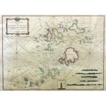 A Robert Sayer and J O Bennett 1779 published map of the Scilly Isles, later colouring, 48 cm x 67
