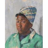 Bernard Hailstone R.P. (1910-1987), oil on board study of an unknown sitter wearing green blouse and