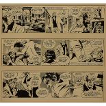 Two original cartoon illustrations, by Martin Asbury, depicting the comic strip from the Daily