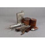 A vintage Allen & Hanbury's silver plated injector kit, a syringe kit, plus various non-medical
