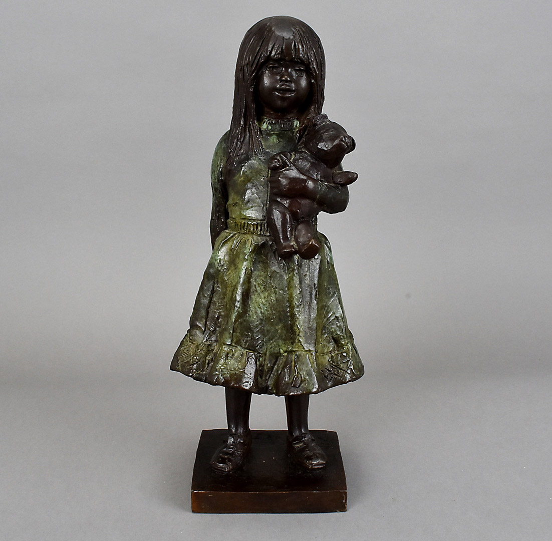James Butler R.A. (b. 1931), bronze casting 'Girl and her Teddy' marked A/C I and signed to the