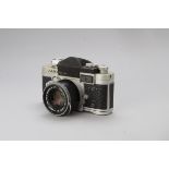 An Alpa 6c Camera, chrome with a champagne coloured top plate no. 43569, with an f1.8 Kern-Macro-