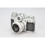 A Zeiss Ikon Contarex Bullseye SLR Camera, chrome, serial no. T90577, with Carl Zeiss Tessar f/2.8