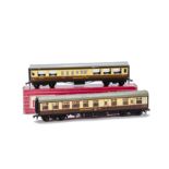 Hornby Dublo 00 Gauge WR chocolate and brown Restaurant Cars, 4047 D2 coach, in original box and