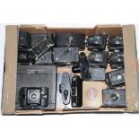 A group of vintage cameras, to include Ensign Ful-Vue, Kodak Hawkeye, Purma Special, Ensignette No 2