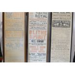 Theatre three framed and glazed Theatre Royal Brighton prints on board advertising plays